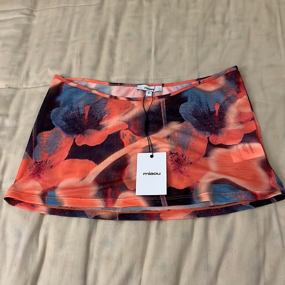 Miaou Mini Skirt in Neon Peach Floral - Picture 4 of 5